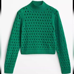 NWOT Massimo Dutti Vibrant teal Open Knit Sweater, Size S